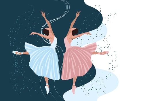 Women ballerinas dancing, classical ballet on an abstract background. Copy space banner, ballet studio poster, vector. vector