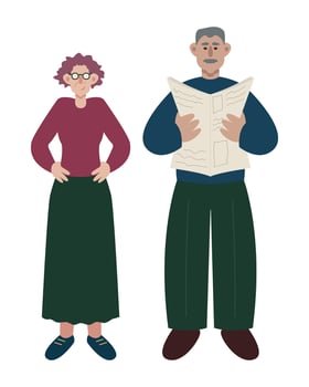 Adult man reading newspaper and standing near female vector