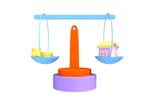 house scales and money business concept illustration of house prices and taxes. business animation about property png