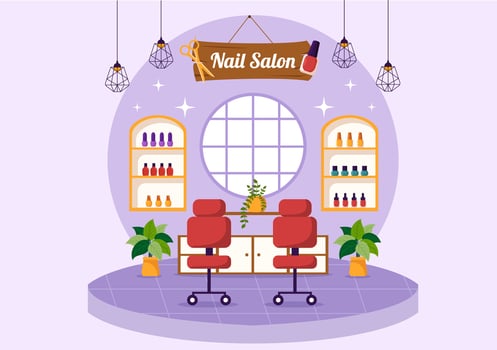 Nail Polish Salon Vector Illustration with Receiving of Manicure or Pedicure with Tools and Accessories to a Young Girl Concept in Flat Background