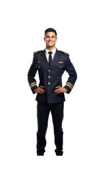 AI generated Smart handsome airplane captain standing happily smiling on PNG transparent background