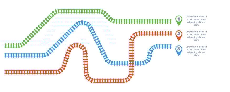 Railroad tracks, railway simple icon, rail track direction, train tracks colorful vector illustrations. Infographic elements, simple illustration on a white background.