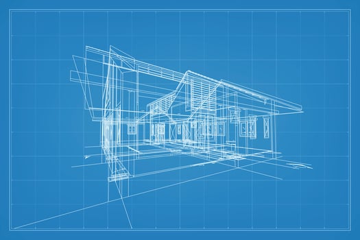 3D render of building wireframe structure. Perspective wireframe of house exterior. Abstract construction graphic idea. Vector. vector