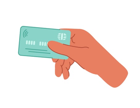 Hands holding a credit or debit card. Pay for purchases by card, bank transfer. Spend money, pay for purchases. Financial concept hand drawn illustration isolated on white background. vector