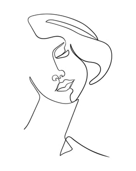 One line drawing face. Abstract woman portrait. Modern minimalism art. - Vector illustration