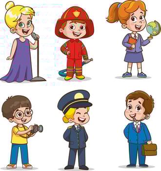 Cartoon happy children in different professions. Vector illustration.