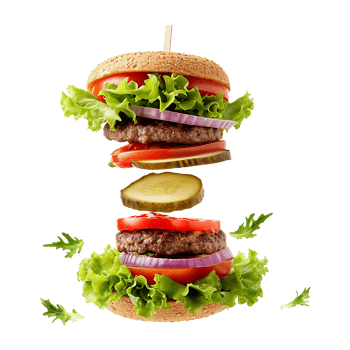 AI generated Homemade burger flying isolated on transparent background png