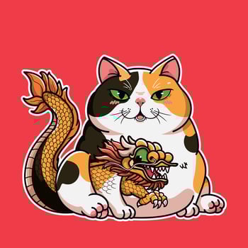 chinese dragon on calico cat body vector illustration