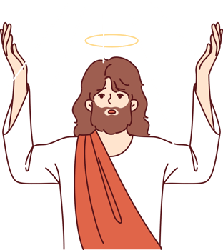Jesus messiah from christian religion raises hands up, announcing beginning fulfillment of prophecies from old testament. Second coming of jesus for decoration in catholic books and orthodox websites png