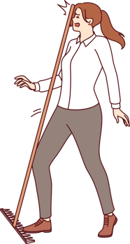 Business woman steps on rake and gets hit on head, demonstrating popular folk wisdom png