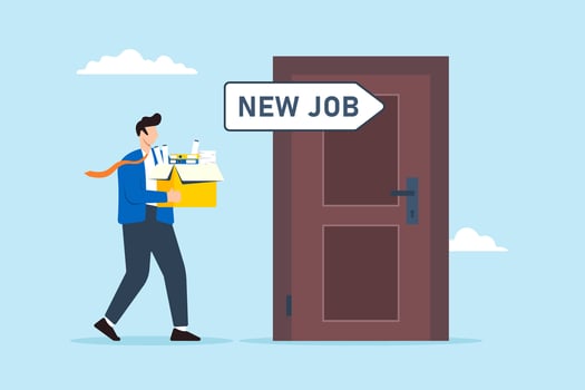 Businessman, carrying, stuff, new, job, opportunity vector