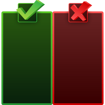 Dos and donts list with checkmark and cross mark. Ui design. Check mark icon. png