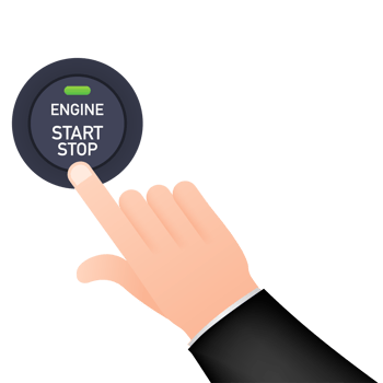 Engine starting and stopping system. Engine start. The person presses the finger on the start and stop button of car motor. png
