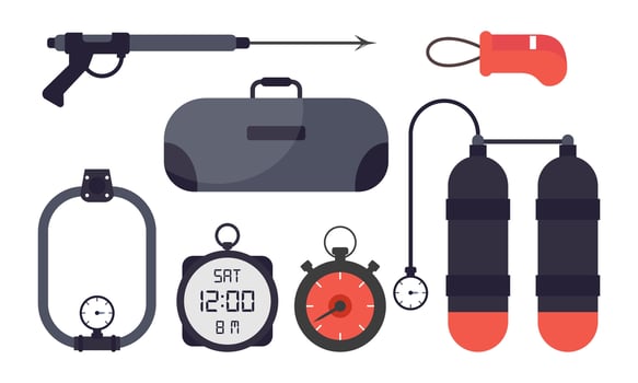 Elements for spearfishing diving underwater protective sea diver equipment vector professional