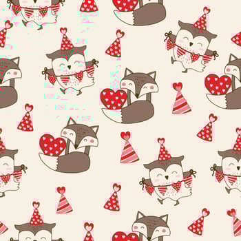cute cartoon valentine woodland animals cupid angle love heart pink red seamless pattern textile background vector illustration