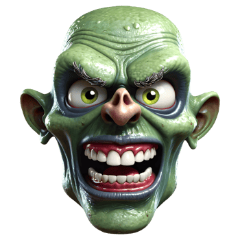 AI generated 3d character Scary Zombie face, 3d rendering style in transparent background png