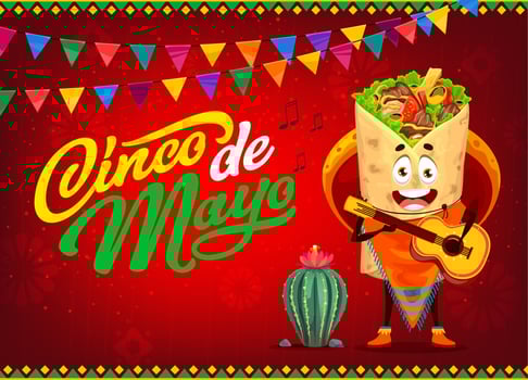 Mexican burrito mariachi on Cinco de Mayo banner vector