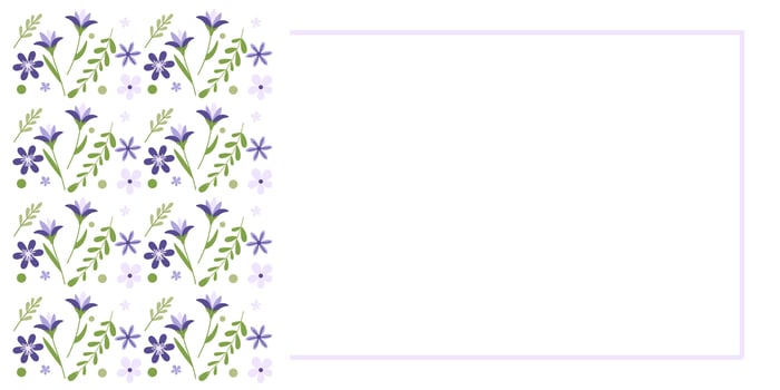 Purple floral frame. Spring crocuses on a white background. Editable template for card, invitation, label, scrapbooking. Vector illustration.