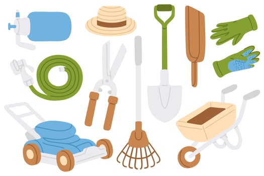 set of doodle garden tools vector