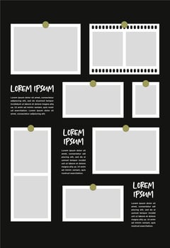 Pictures or photos frame collage. comics page grid layout abstract photo frames and digital photo wall template vector