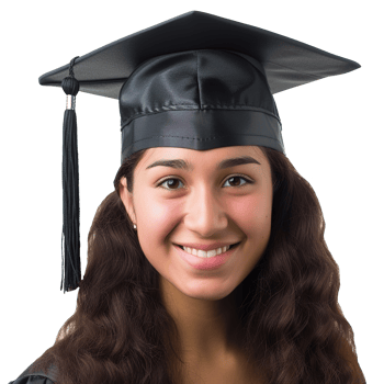 AI generated closed up of a graduating university student female girl smiling, wearing a graduation cap, isolated on a transparent background, student life png