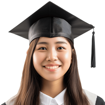 AI generated closed up of a graduating university student female girl smiling, wearing a graduation cap, isolated on a transparent background, student life png