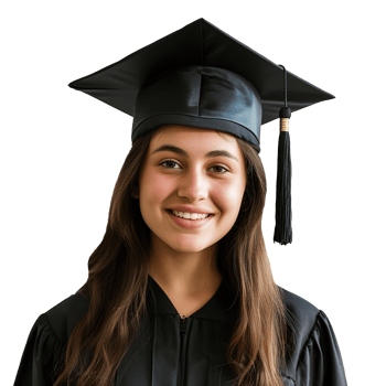AI generated closed up of a graduating university student female girl smiling, wearing a graduation cap, isolated on a transparent background, student life png