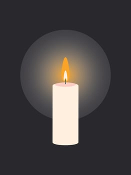 Lit wax candle with fire flame isolated on black vertical background. The concept of a minute of silence and respect for the memory of the dead. Ukraine without electricity. vector