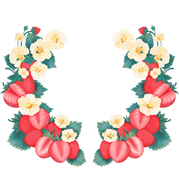 wreath of flowers and strawberry png