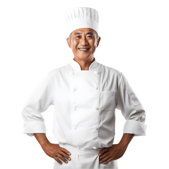 AI generated Cheerful mature Asian cook man posing and smiling at camera, chef in an apron png format on transparent background Fictional Person, Ai Generative