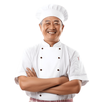 AI generated Cheerful mature Asian cook man posing and smiling at camera, chef in an apron png format on transparent background Fictional Person, Ai Generative