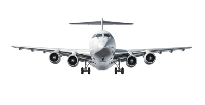 AI generated White metallic commercial airplane jetliner flying, 3D realistic passenger jet vehicle, png format on transparent background, AI Generative