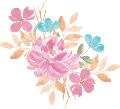 Hand Painted Pink Rose and Blue Wild Flower Arrangement png