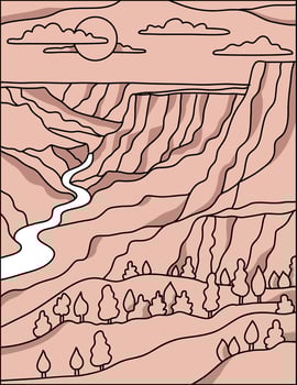 Grand Canyon and the Colorado River in Arizona Mono Line Art vector