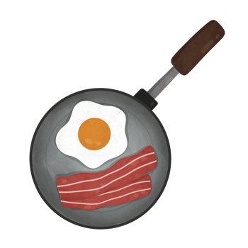 fried egg and bacon in a frying pan png