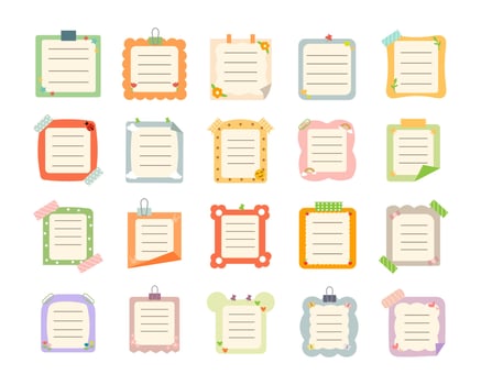 Blank cute paper notes vector illustration element. Set of paper notes vector