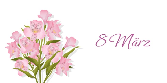 banner with realistic flowers international women's day in german. vector