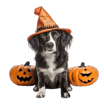 AI generated dog wearing a halloween witch hat png