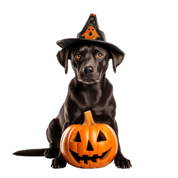 AI generated dog wearing a halloween witch hat png