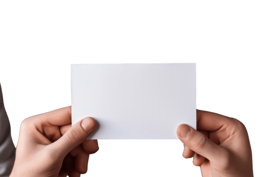 AI generated Close up hand men holding white paper blank for letter paper on transparent background. png