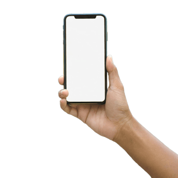 hand holding modern black phone in vertical position. Free PNG