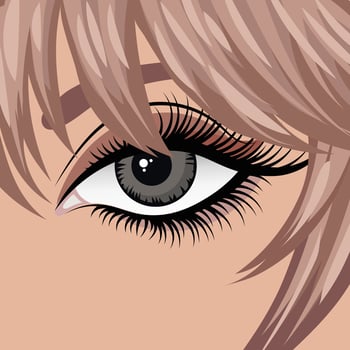 Portrait of a beautiful girl with makeup, face, art aesthetics poster. Women's eyes and hair. Beauty logo. Beauty concept. Illustration, vector