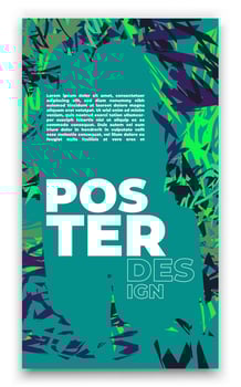 a poster with a green background and a blue background with a green and black design vector