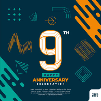 9th anniversary celebration logotype with colorful abstract geometric shape y2k background vector