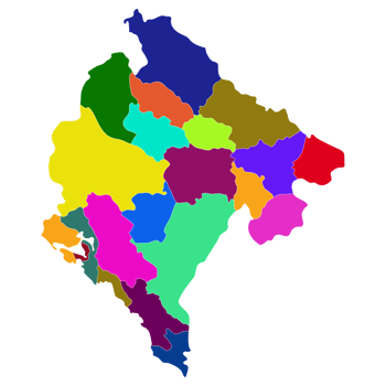 Montenegro map. Map of Montenegro in administrative provinces in multicolor png
