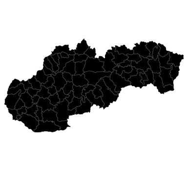 Slovakia map. Map of Slovakia in administrative provinces in black color png