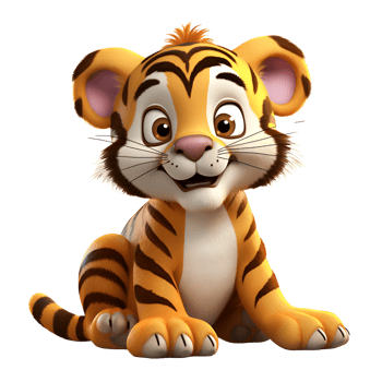 AI generated 3D Cartoon Artistic Style Tiger Baby Tiger Cute Tiger Logo Illustration Painting Drawing No Background png