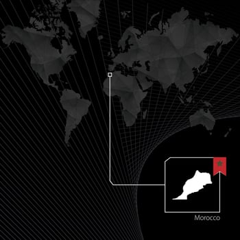 Morocco on black World Map. Map and flag of Morocco. vector