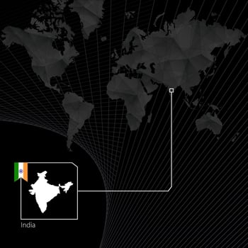 India on black World Map. Map and flag of India. vector