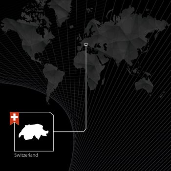 Switzerland on black World Map. Map and flag of Switzerland. vector